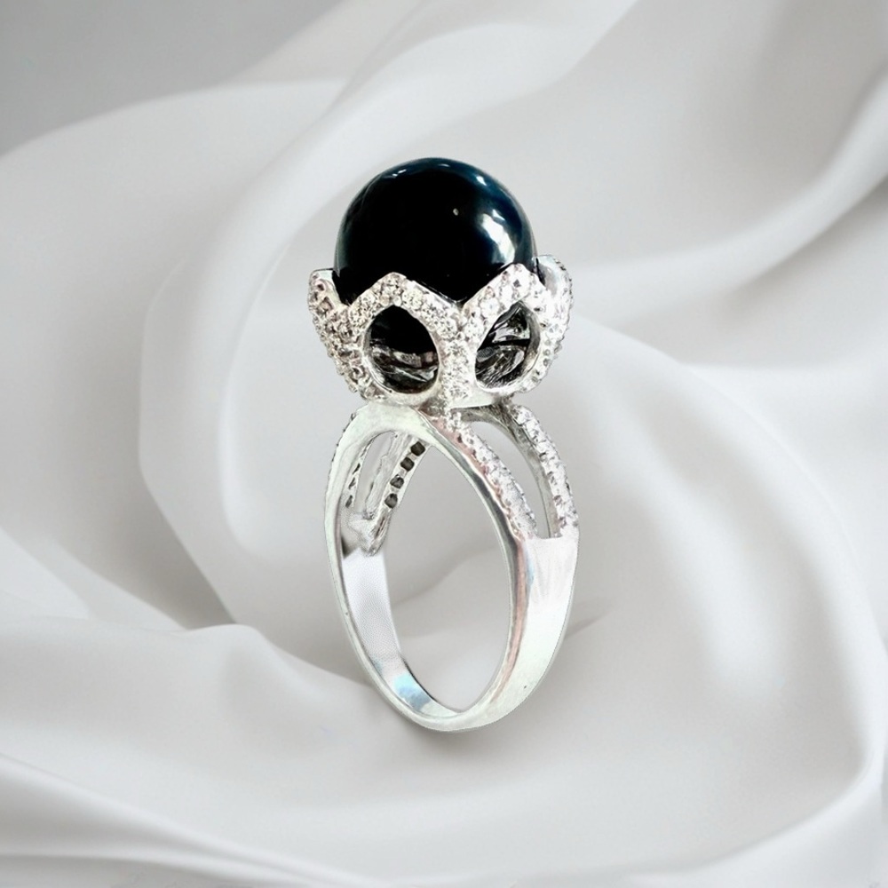 Black coral ring. Black gemstone ring